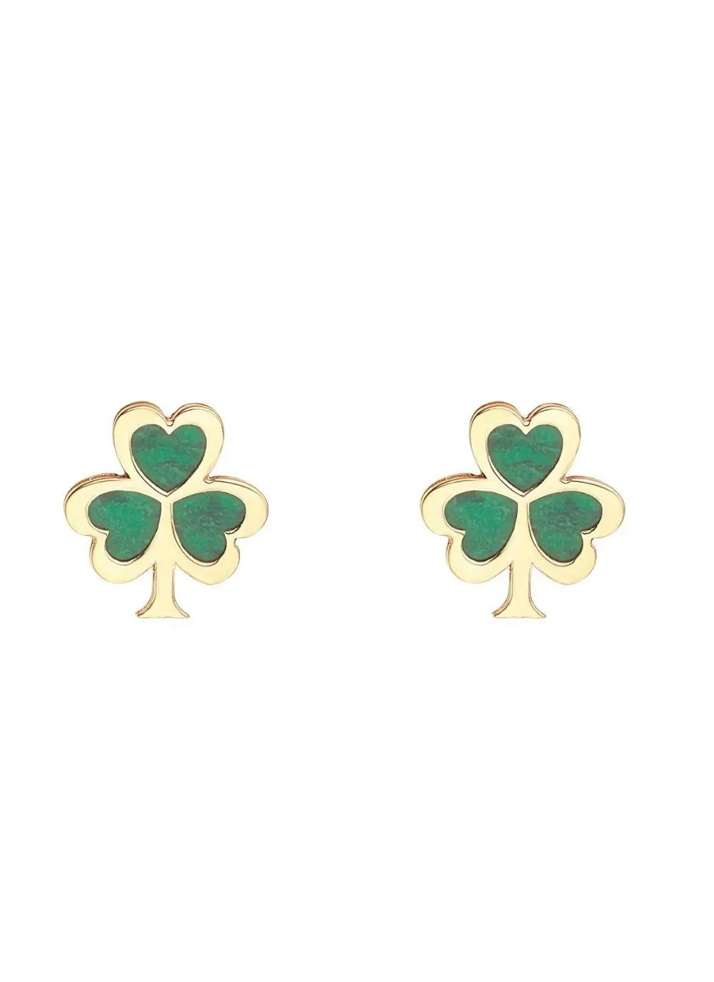 9ct Gold & Malachite Shamrock Stud Earrings
